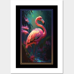 Flamingo Vibrant Tropical Flower Tall Digital Oil Painting Portrait 2 Posters and Art